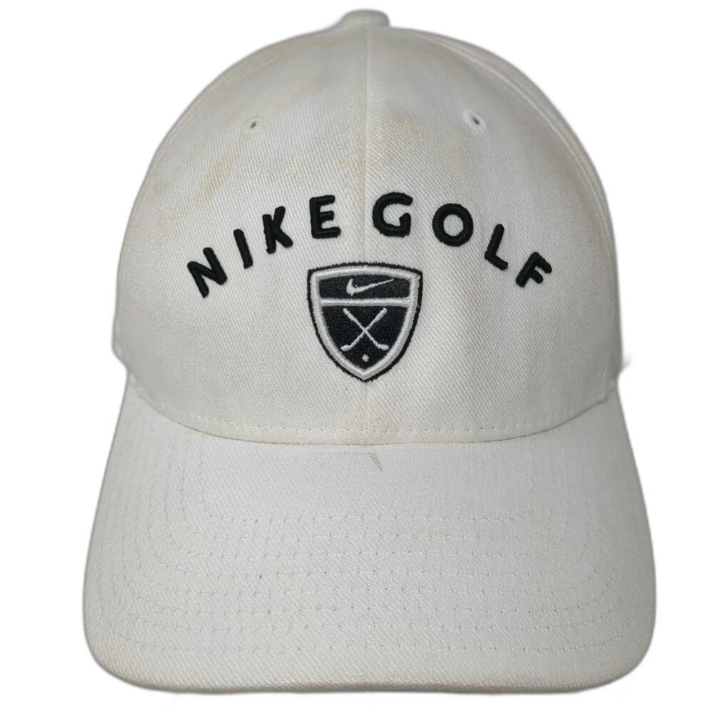 Nike Baseball Cap White XL Shield Logo Embroidered Flexfit Swoosh Golf Hat